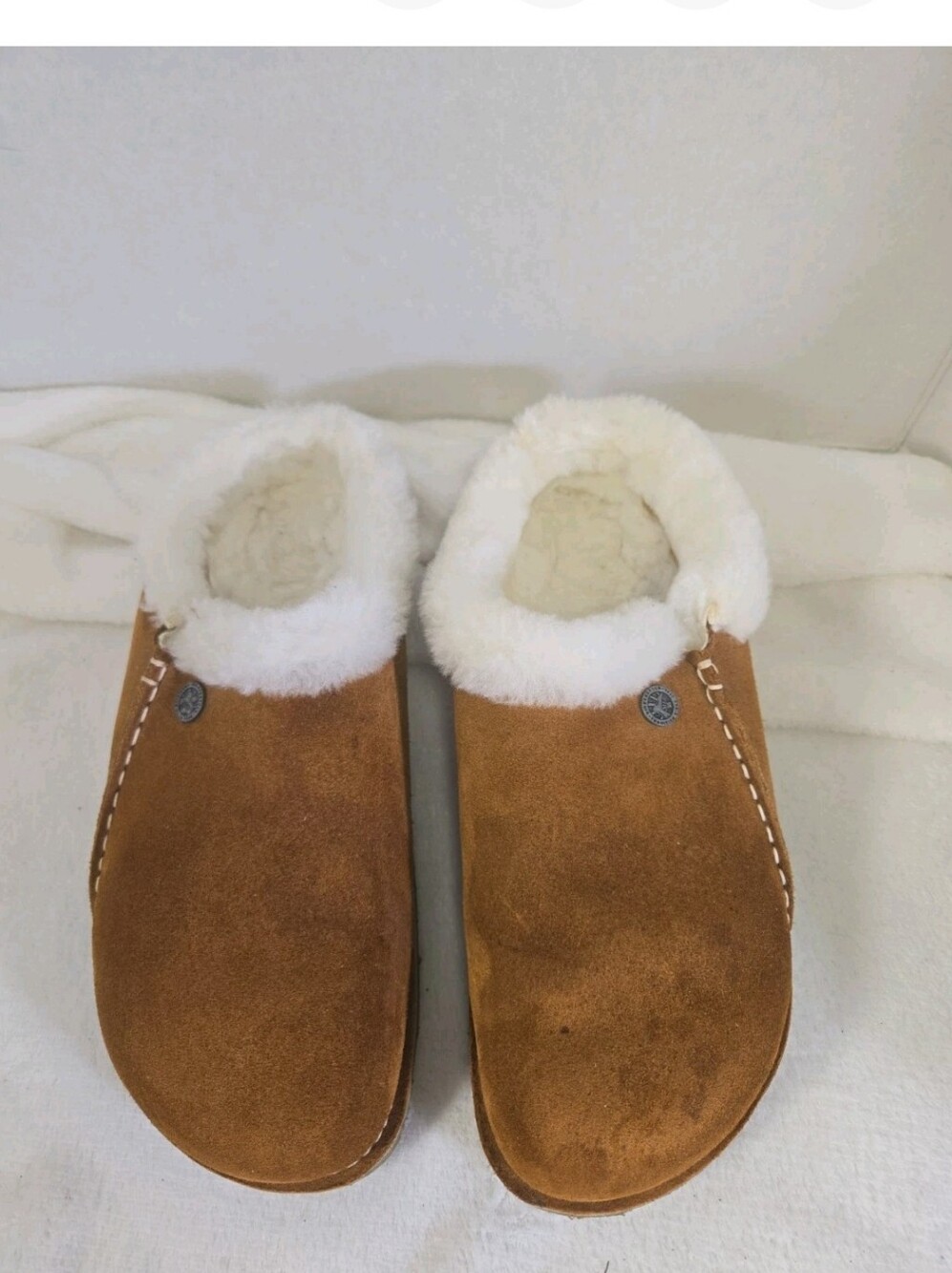 Coach Faux Shearling Lined Suede Mule Slippers - Chestnut